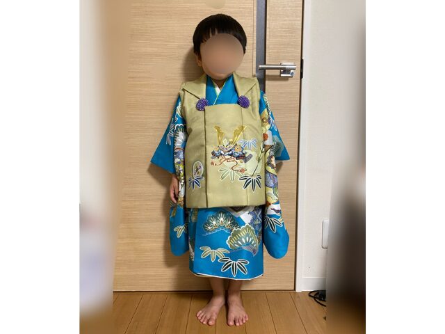 男の子　着物試着　被布と着物