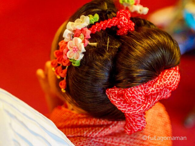 七五三出張撮影　撮影風景　女の子日本髪アップ